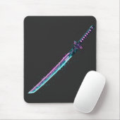 Tapis De Souris ​Neon Cyber-Katana: Digital Blade Tech mousepad  (Avec souris)