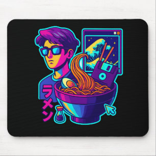 Tapis De Souris Neon Cyber Ramen - Vaporwave Art esthétique rétro