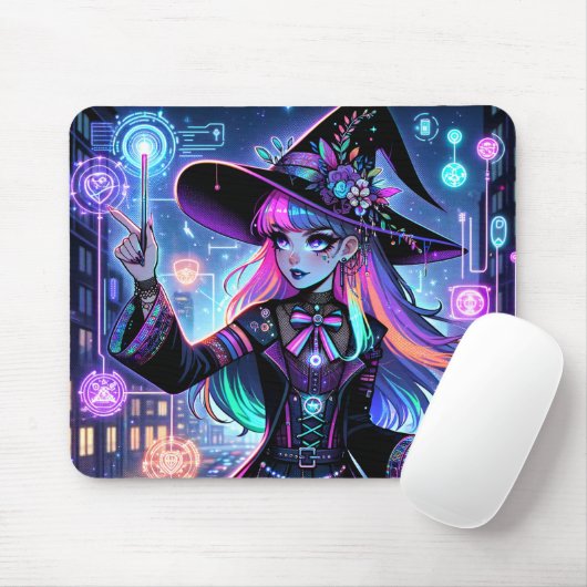 Tapis De Souris Neon Cyberpunk Tech Witch - Futuristic Art Design (Avec souris)