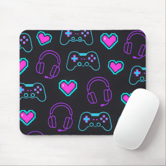 Tapis De Souris Neon Gamer Controller and Hearts Pattern