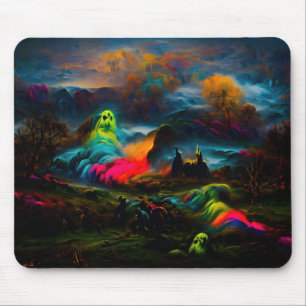 Tapis De Souris Neon Ghosts dans un paysage d'Imaginaire hanté