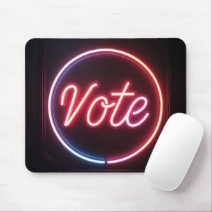 Tapis De Souris Neon Rose Vote Sign On Noir
