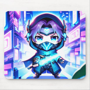 Tapis De Souris Neon Warrior - Chibi Cyber Ninja Mousepad