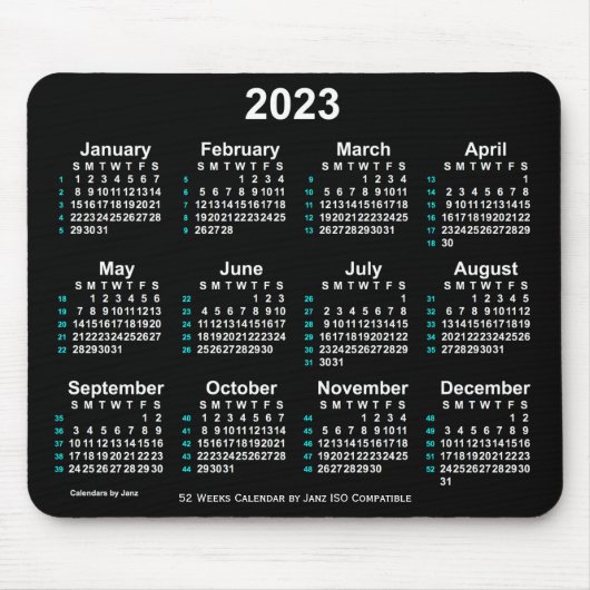 Tapis De Souris Neon White 2023 52 semaines Calendrier ISO par Jan (Devant)