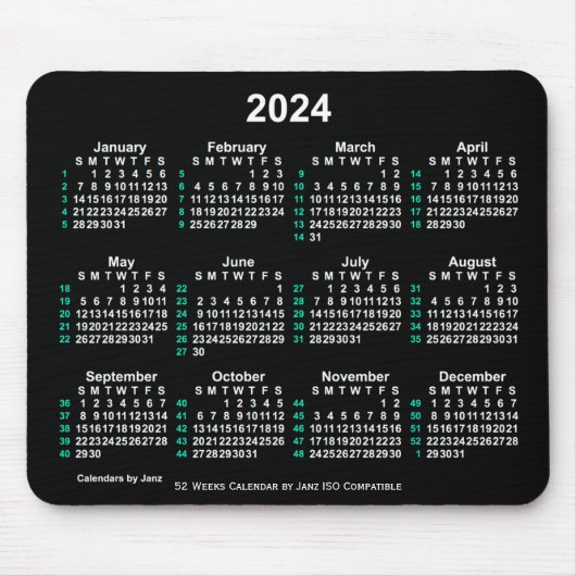 Tapis De Souris Neon White 2024 52 semaines Calendrier ISO par Jan (Devant)