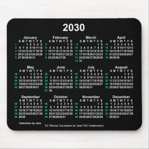 Tapis De Souris Neon White 2030 52 semaines Calendrier ISO par Jan