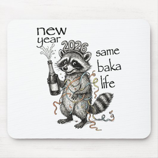Tapis De Souris New Year Same Baka Life Funny Raccoon New Year's E (Devant)