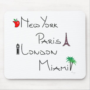 Tapis De Souris New York, Paris, Londres, Miami
