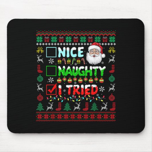 Tapis De Souris Nice Naughty I Tried Funny List Santa Face Christm (Devant)