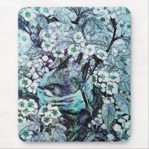 Tapis De Souris NID OISEAU, bleu blanc