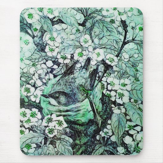 Tapis De Souris NID OISEAU, vert blanc (Devant)