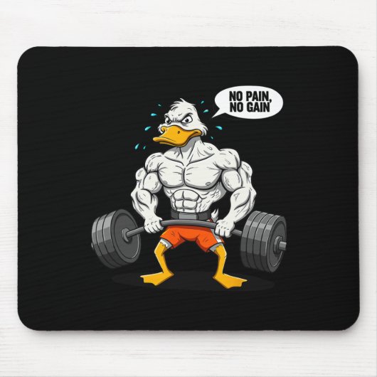 Tapis De Souris No Pain No Gain Funny Duck Weightlifter Joke Gym M (Devant)