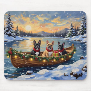 Tapis De Souris Noël Bateau de chien bouledogue français Holiday