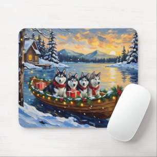 Tapis De Souris Noël Bateau Malamute d'Alaska Fêtes