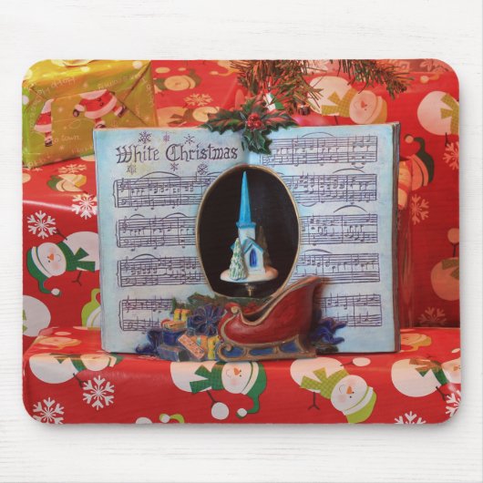 Tapis De Souris Noël blanc et Père Noël Sleigh (Devant)