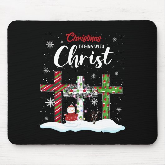 Tapis De Souris Noël Commence Avec Christ Snowman Christian Cro (Devant)