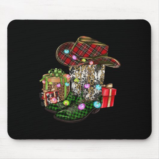 Tapis De Souris Noël Cowboy Boot Occidental Cachette Noël Pjs Homm (Devant)