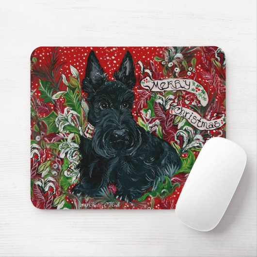 Tapis De Souris Noël de Terrier d'écossais (Avec souris)
