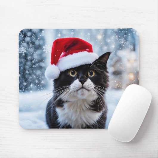 Tapis De Souris Noël du chat noir et blanc (Avec souris)