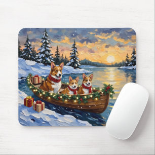 Tapis De Souris Noël en bateau avec Corgi