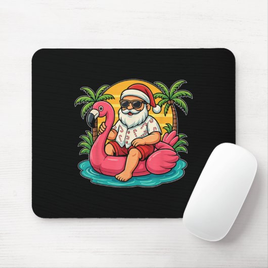 Tapis De Souris Noël En Juillet Chemise Père Noël Flamant rose Flo (Avec souris)