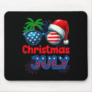 Tapis De Souris Noël en juillet Eté Plage Hawaï Santa Usa Drapeau
