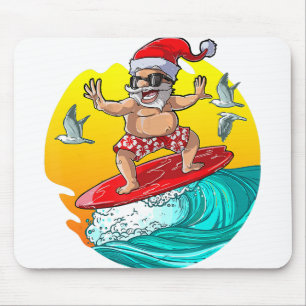 Tapis De Souris Noël en juillet Père Noël Surf Hawaiian Men Summer