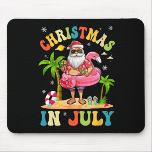 Tapis De Souris Noël en juillet Santa drôle d'été Vacances à la pl