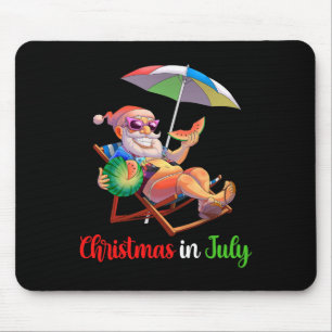 Tapis De Souris Noël en juillet Santa Pastèque Tropical Hawaï