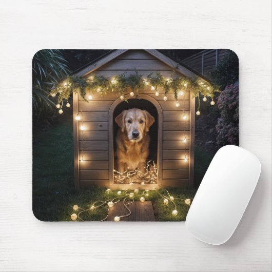 Tapis De Souris Noël Golden Retriever dans une niche (Avec souris)