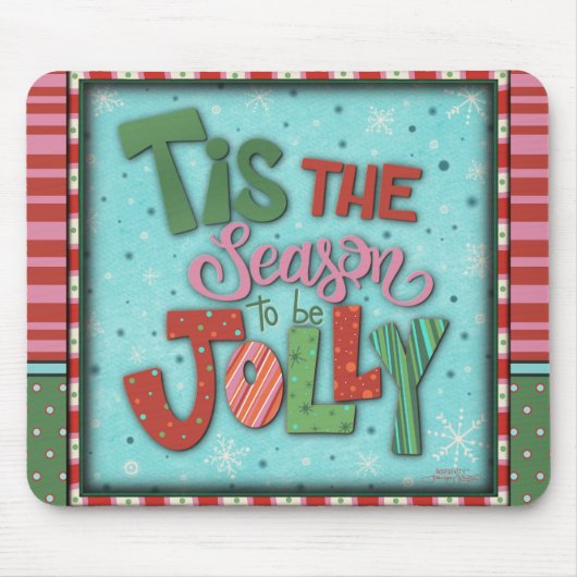 Tapis De Souris Noël Inspirivity Main Écrite Jolly Rouge Vert (Devant)