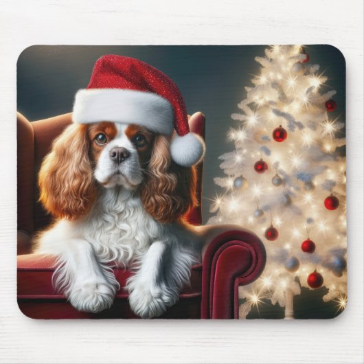 Tapis De Souris Noël Le roi Charles Spaniel sur une chaise rouge (Devant)