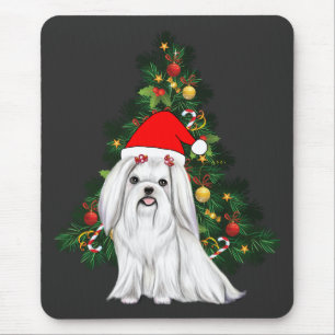 Tapis De Souris Noël maltais, Noël Chien maltais de Noël avec chap