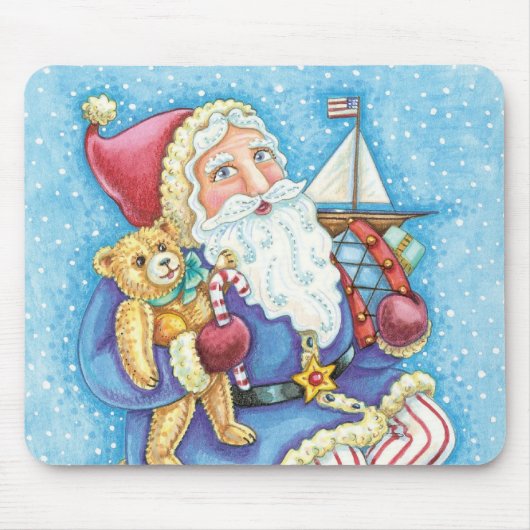 Tapis De Souris Noël mignon, le Père Noël sur Snowball avec jouets (Devant)