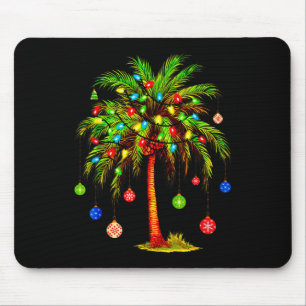 Tapis De Souris Noël Palm Tree Lumière Hawaï Tropical Noël