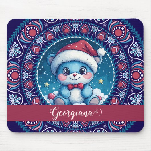 Tapis De Souris Noël personnalisé Kawaii Ours Dot Mandala (Devant)