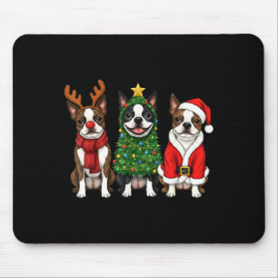 Tapis De Souris Noël Rétro Boston Terrier Santa Renne Chien
