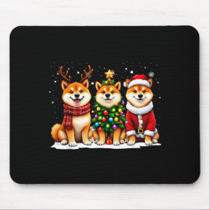 Tapis De Souris Noël Rétro Shiba Inu Père Noël Renne Amoureux des