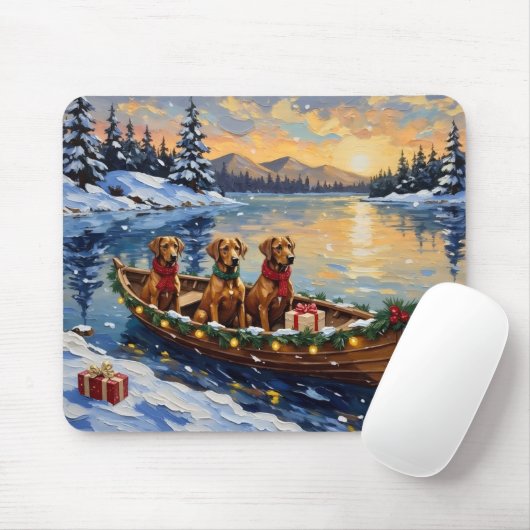 Tapis De Souris Noël Rhodesian Ridgeback Bateau Vacances (Avec souris)