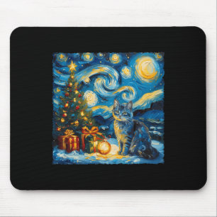Tapis De Souris Noël Russe Bleu Chat Art Van Gogh's The Star