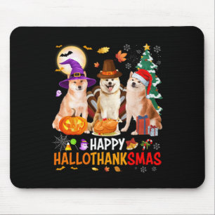 Tapis De Souris Noël Shi Inu Père Noël Halloween Joyeux Hallothank
