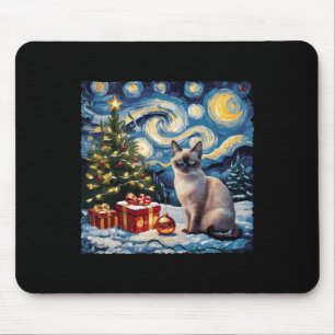 Tapis De Souris Noël Siamese Chat Art Van Gogh Le Starry Nigh