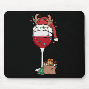 Tapis De Souris Noël Verre rouge Vin Santa Hat Reindeer Fun Xm