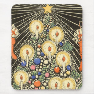 Tapis De Souris Noël vintage, arbre avec bougies et une étoile