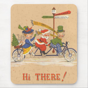 Tapis De Souris Noël vintage, le Père Noël à bicyclette