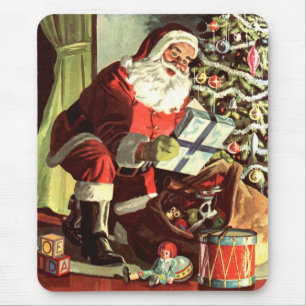 Tapis De Souris Noël vintage, Père Noël rétro avec cadeaux