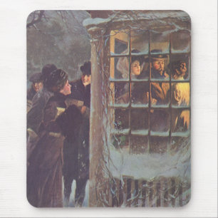 Tapis De Souris Noël vintage, personnes victoriennes à une fête