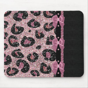 Tapis De Souris Nœuds en ruban imprimé léopard rose rockabilly RAB