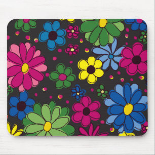 Tapis De Souris Noir avec des fleurs colorées