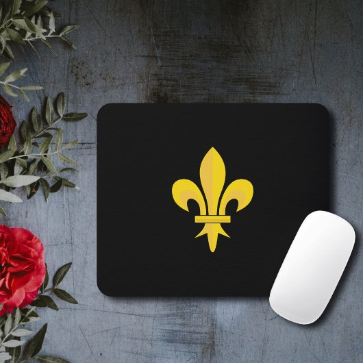 Tapis de souris Noir avec Fleur de Lys Or
